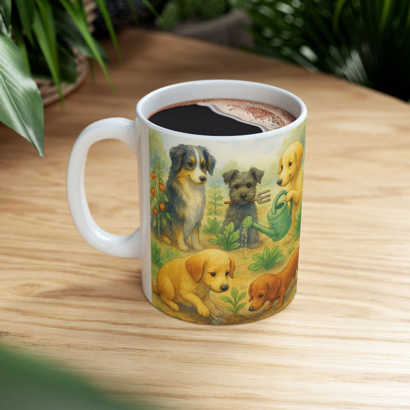 Dog Garden Mug, Cute Puppy Ceramic Coffee Cup, Dog Lover Gift, 11 oz or 15 oz, Cute Puppy Coffee Cup, Dog Lover Gift, Animal Lover Present Printify
