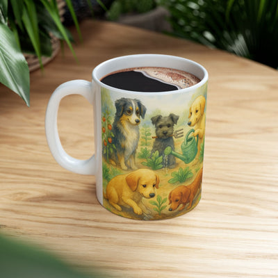 Dog Garden Mug, Cute Puppy Ceramic Coffee Cup, Dog Lover Gift, 11 oz or 15 oz, Cute Puppy Coffee Cup, Dog Lover Gift, Animal Lover Present Printify