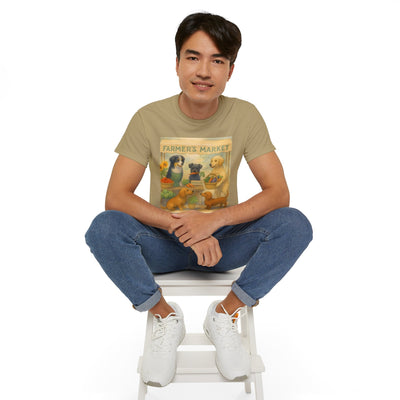 Dog Lover's Farmer's Market T-Shirt - Unisex Tee, Vintage Dog Art Shirt, Gift for Dog Mom or Dad, Casual Pet Lover Tee, Cute Animal Market Printify