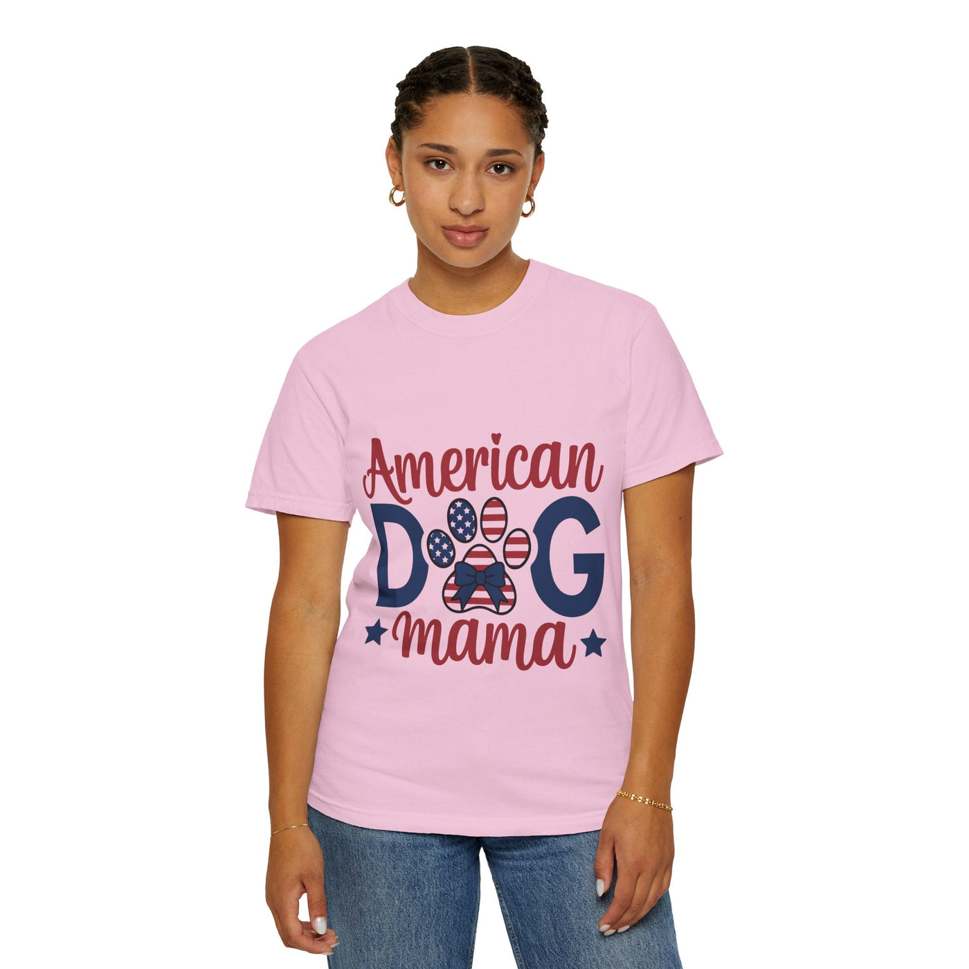 American Dog Mama Unisex Garment-Dyed T-shirt for Patriotic Pet Lovers, 4th of July Graphic Tee, Dog Mom Gift, Patriotic Dog Shirt, Casual Printify