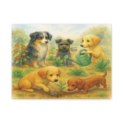 Canvas Wall Art, Puppy Garden Print, Dog Nursery Decor, Watercolor Dog Art, Dogs in the Garden, Farmhouse Style Pet Art, Playful Puppies Printify