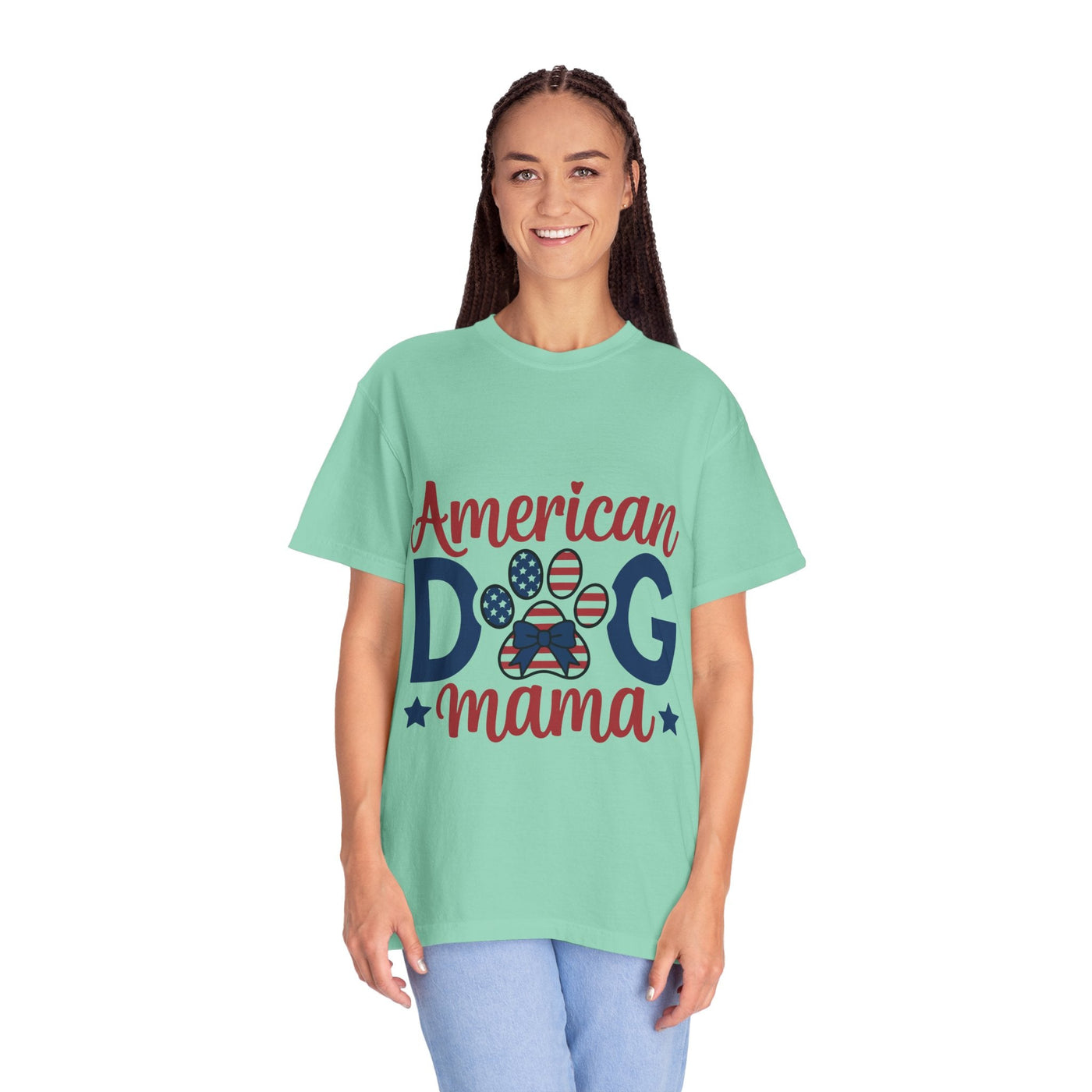 American Dog Mama Unisex Garment-Dyed T-shirt for Patriotic Pet Lovers, 4th of July Graphic Tee, Dog Mom Gift, Patriotic Dog Shirt, Casual Printify