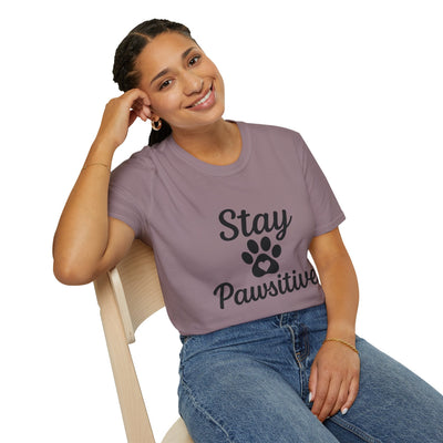 Stay Pawsitive Pet Lover T-Shirt - Unisex Softstyle Tee for Animal Advocates, Dog Moms, and Cat Dads - Comfortable, Playful, Inspiring, Gift Printify