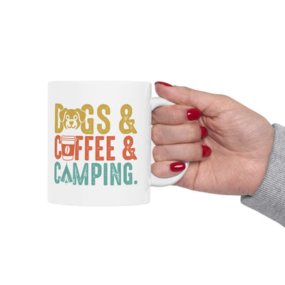 Dog Camping Ceramic Mug, Fall Dog Lover Gift, Halloween Coffee Cup, Cute Campfire Mug, Spooky Fall Dog Mom Gift, Pet Lover Mug Printify
