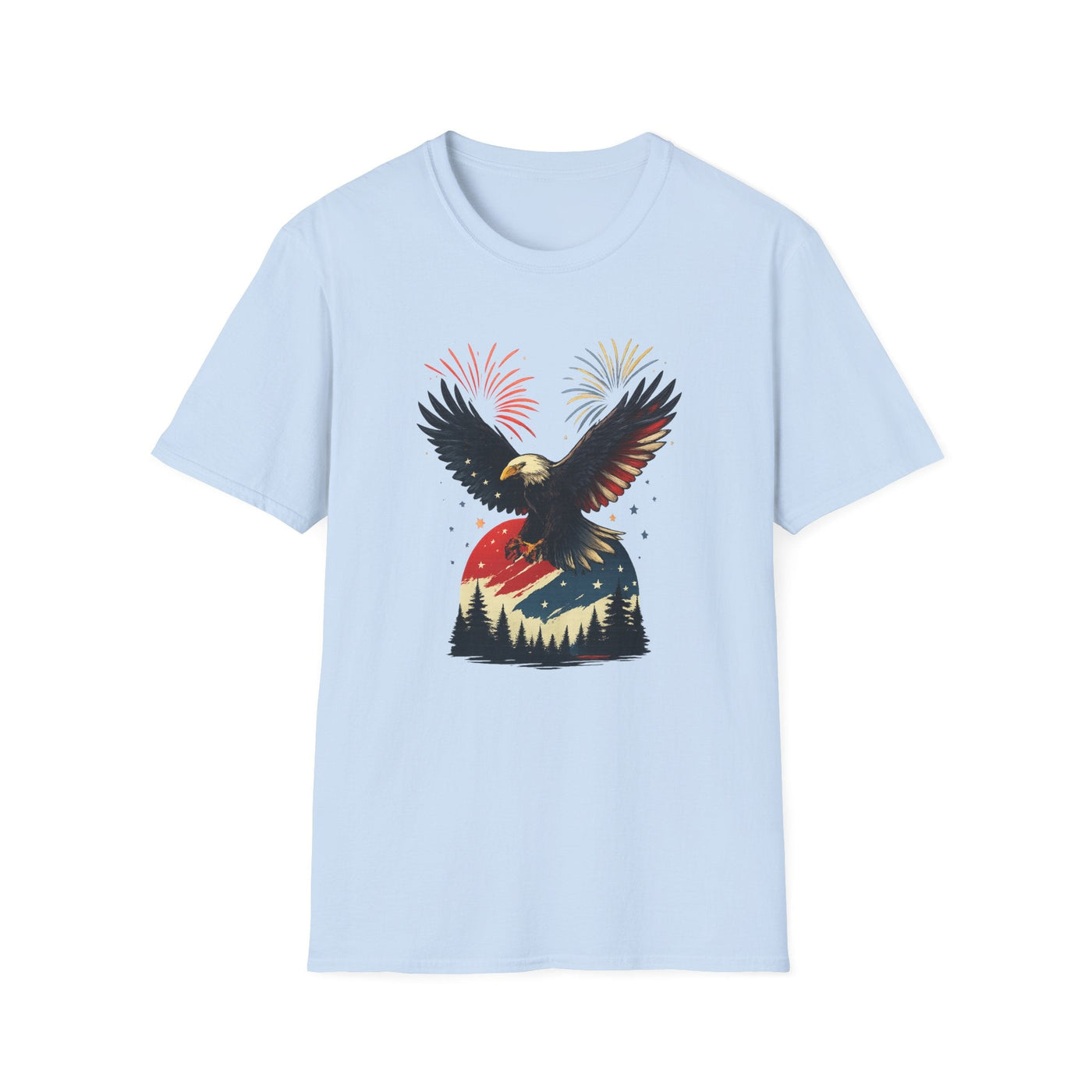 Unisex Patriotic Eagle T-Shirt, 4th of July Fireworks Graphic Tee for Men and Women, USA Independence Day Apparel, Bald Eagle Shirt, Printify