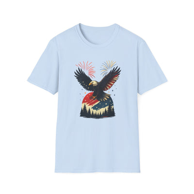 Unisex Patriotic Eagle T-Shirt, 4th of July Fireworks Graphic Tee for Men and Women, USA Independence Day Apparel, Bald Eagle Shirt, Printify