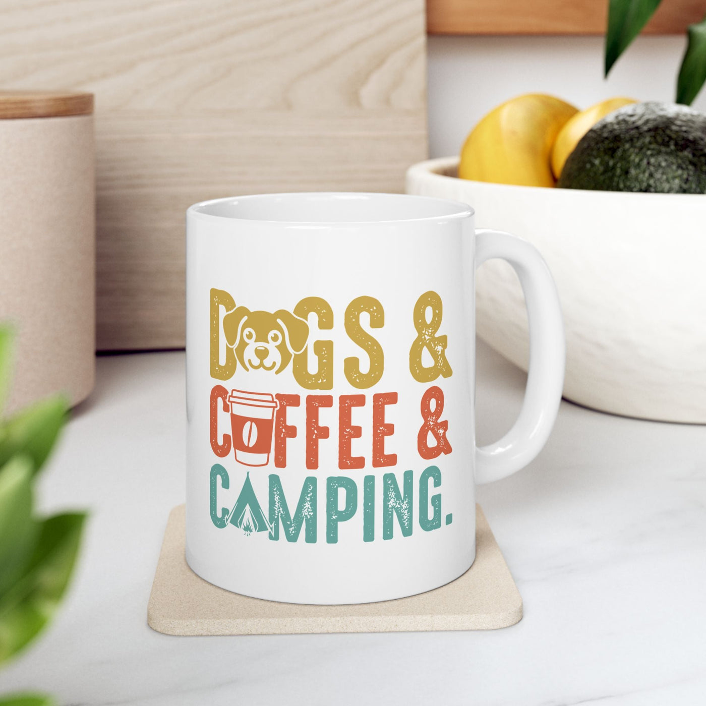 Dog Camping Ceramic Mug, Fall Dog Lover Gift, Halloween Coffee Cup, Cute Campfire Mug, Spooky Fall Dog Mom Gift, Pet Lover Mug Printify