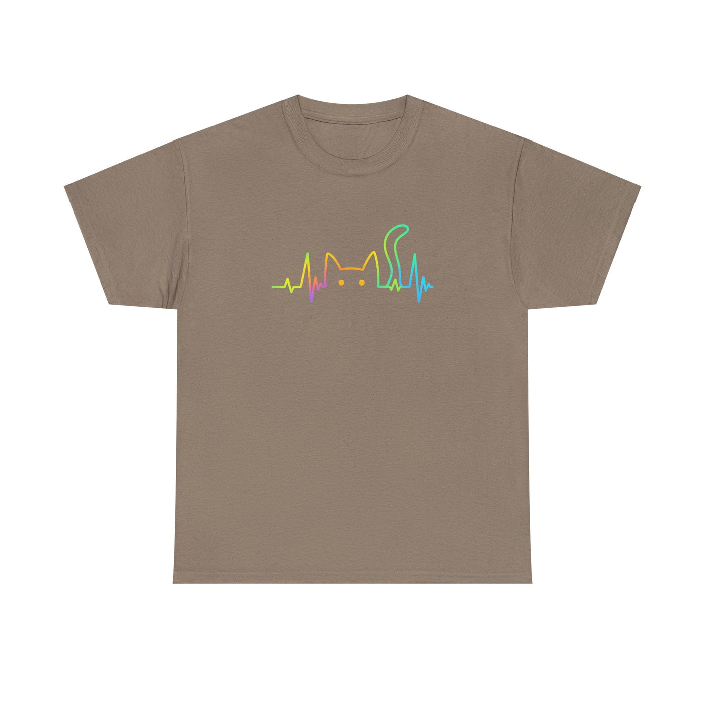 Rainbow Cat EKG Unisex T-Shirt - Cute Cat Lover Tee, Vibrant Pet Parent Shirt, Nurse Vet Tech Gift, Minimalist Cat Silhouette, Colorful Printify