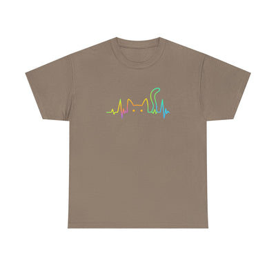 Rainbow Cat EKG Unisex T-Shirt - Cute Cat Lover Tee, Vibrant Pet Parent Shirt, Nurse Vet Tech Gift, Minimalist Cat Silhouette, Colorful Printify