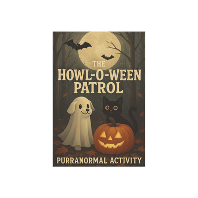 Howl-O-Ween Garden Flag, Cute Dog Cat Halloween Yard Decor, Fall Outdoor Flag for Porch, Pet Lovers Holiday Decoration Printify