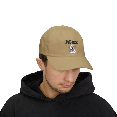 Personalized Classic Dad Cap with Custom Name, Ideal Gift for Father's Day, Casual Style, Adjustable White Cap, Dog Lover Hat Printify