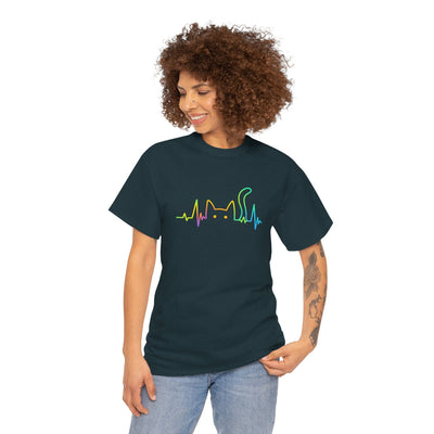 Rainbow Cat EKG Unisex T-Shirt - Cute Cat Lover Tee, Vibrant Pet Parent Shirt, Nurse Vet Tech Gift, Minimalist Cat Silhouette, Colorful Printify