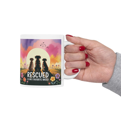 Rescued Is My Favorite Breed Ceramic Mug - Dog Mom Coffee Cup, Pet Lover Gift, Animal Rescue Advocate, Pet Adoption, Morning Tea Mug Printify